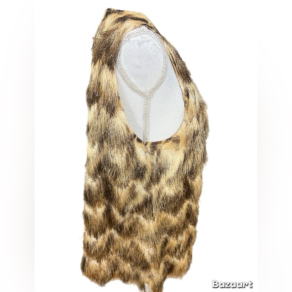 Travelers Collection by Chicos Vest Womens 2 (Large 12) Faux Fur Fringe Brown - Picture 2 of 5
